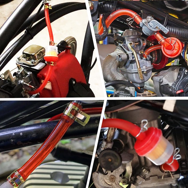 HOOUP Dirt Bike Gas Fuel Line Hose Fuel Filter for 50cc 110cc 125cc TaoTao Coolster Apollo GY6 Motorcycle Pit Bike Motocross Pocket Bike Chinese Atv Four Wheeler Moped Scooter Quad Go Kart Parts Red - Image 3